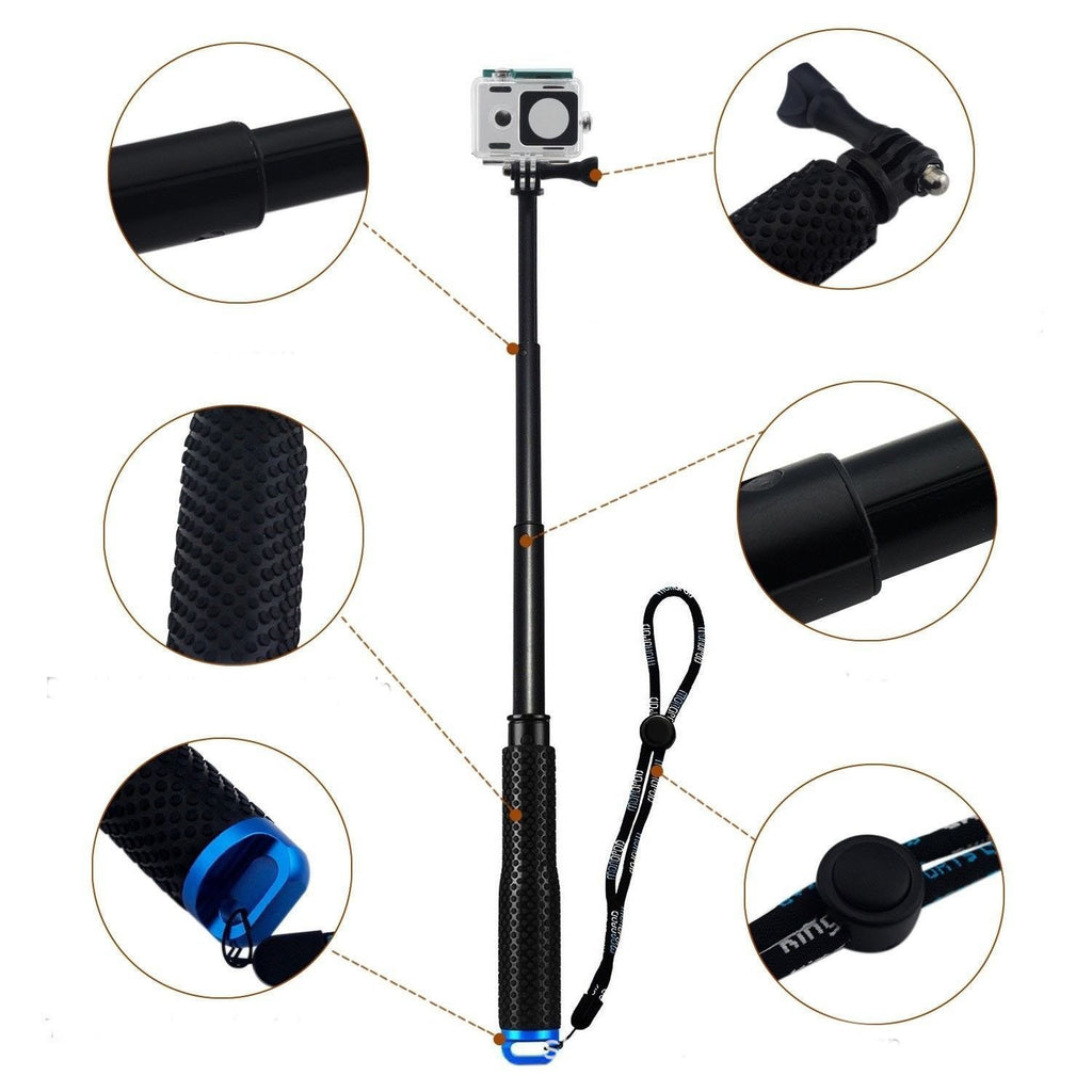 Extendable Action Camera Selfie Stick - Waterproof Aluminum Monopod